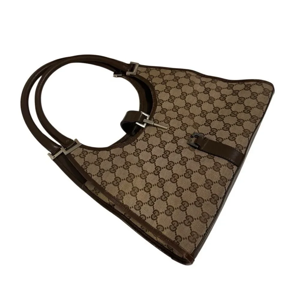 Gucci Brown and Tan Signature Jackie Hobo Bag (missing lock)